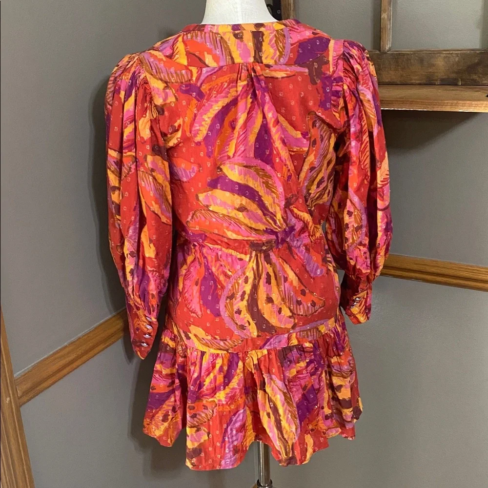 FARM Rio Banana Juice red, orange & brown long sleeve Cotton Minidress size S - Picture 8 of 12